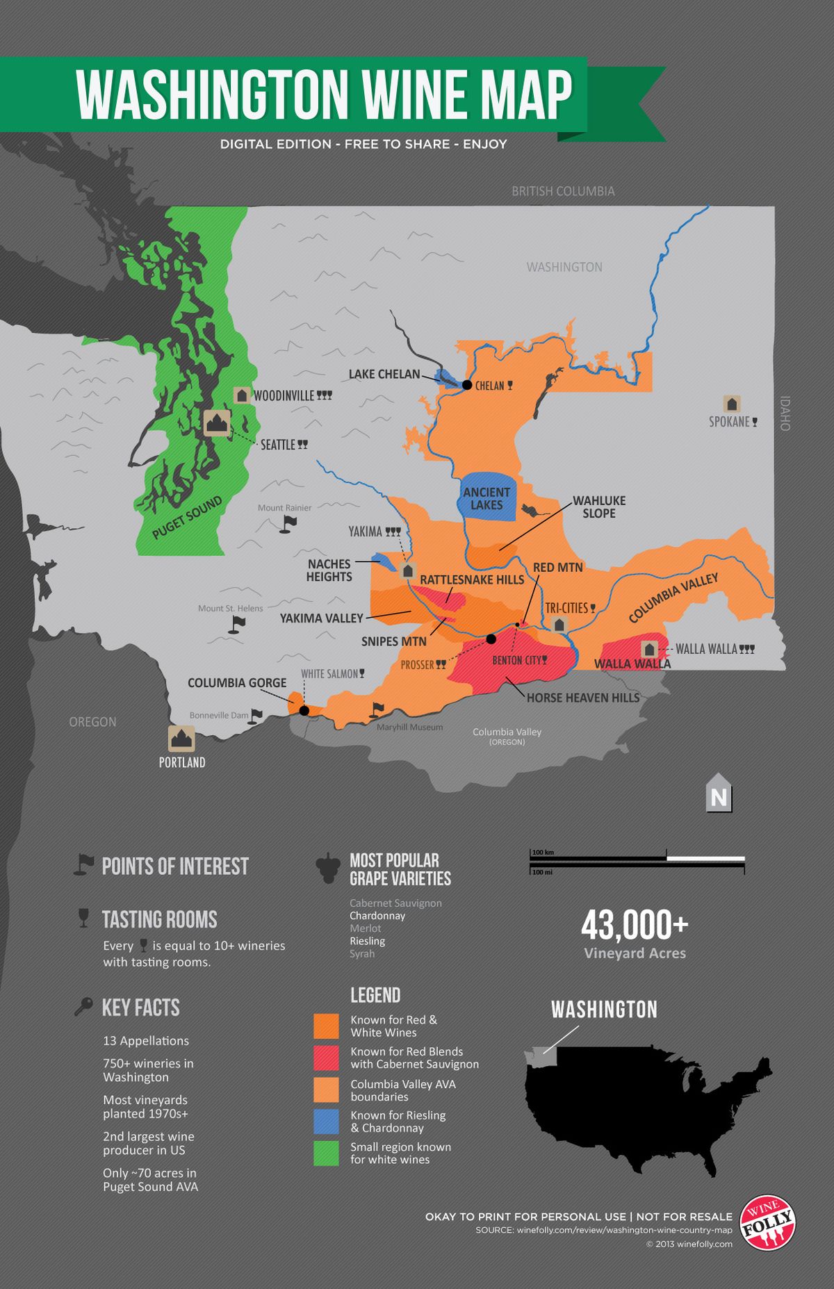 Mapa ng Washington Wine sa pamamagitan ng Wine Folly