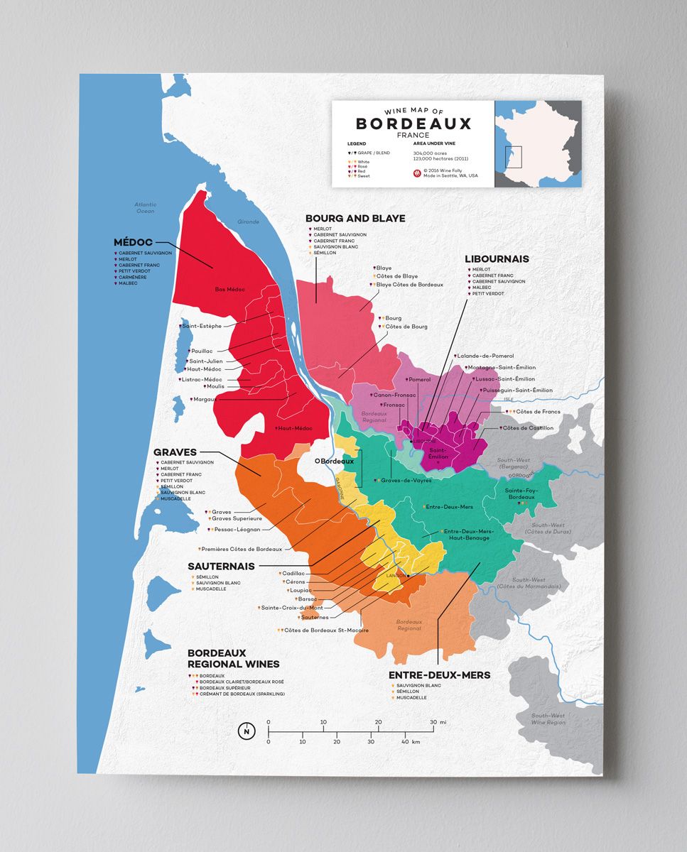 वाइन फॉली द्वारा 12x16 फ्रांस बोर्डो वाइन का नक्शा
