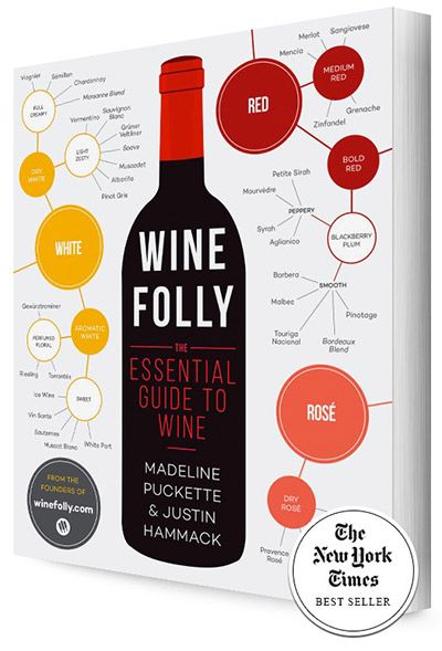 Guía esencial de Wine Wine Folly libro bestseller NYT tamaño mediano sobre fondo blanco.