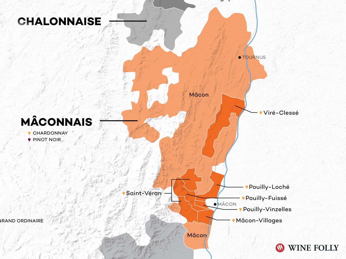 Mâconnais vyno žemėlapis - Burgundija - Wine Folly