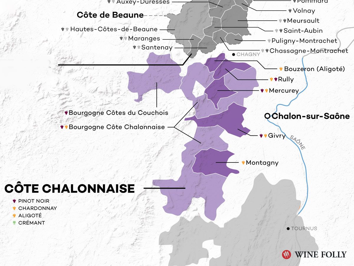 Mapa de vinos de Cote Chalonnais - Borgoña - Wine Folly