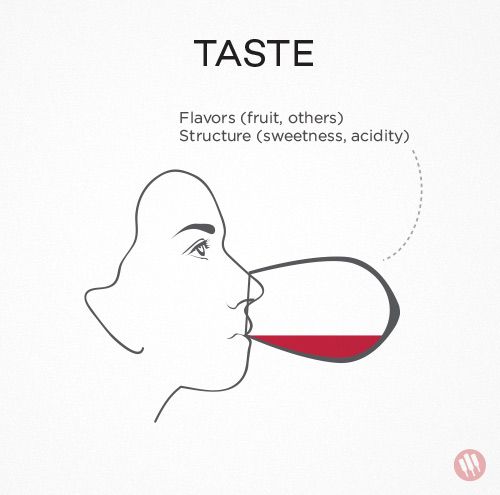 kako okusiti vino korak 3 ilustracija ženske, ki okuša kozarec vina