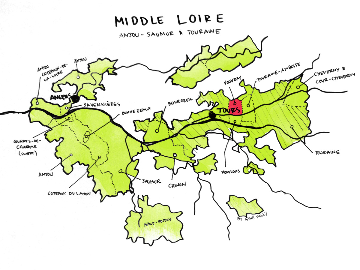 Bản đồ rượu vang Loire Valley Vouvray Minh họa bởi Wine Folly