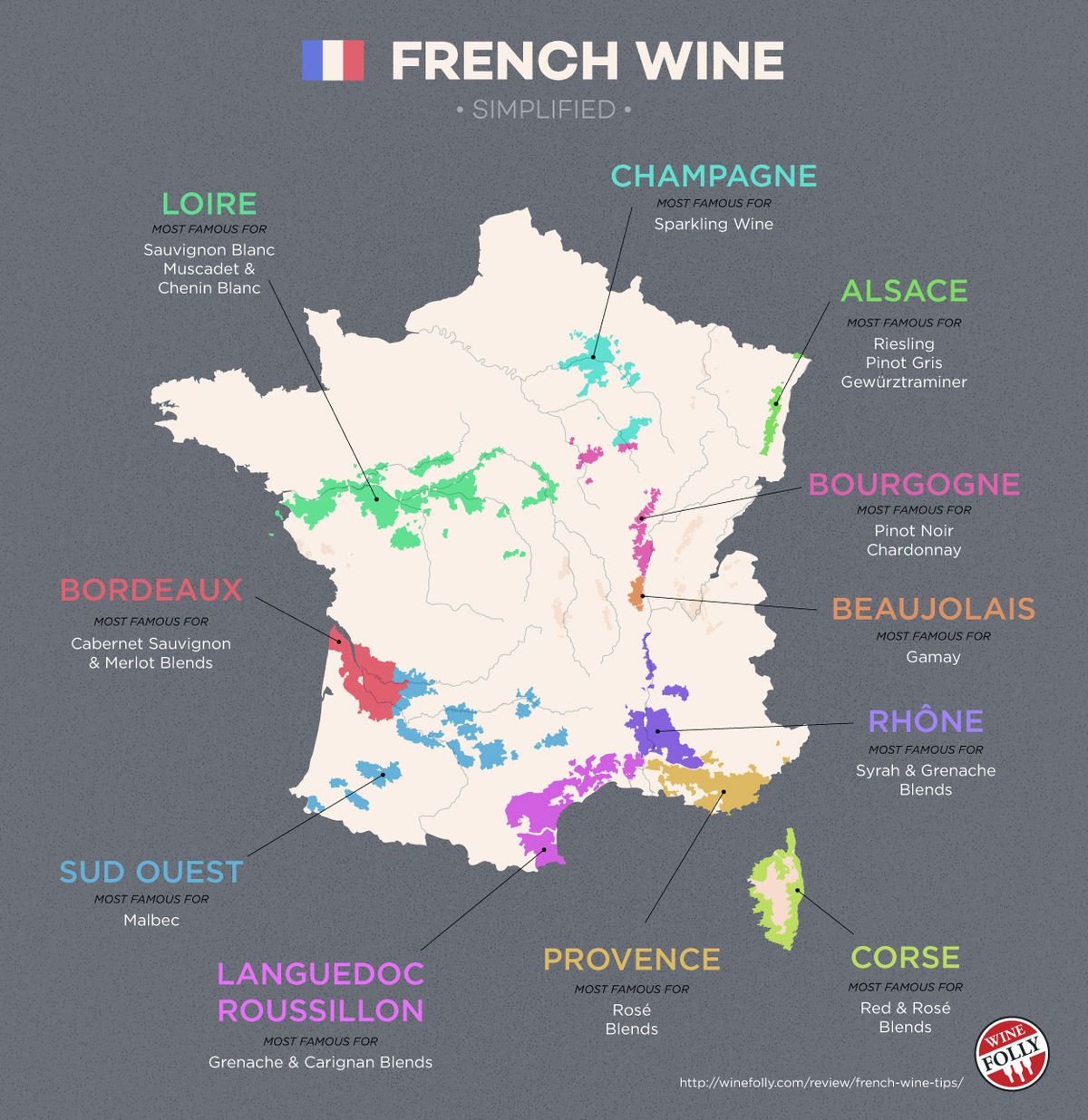 צרפתית-אזורי יין-מפות-פשוט