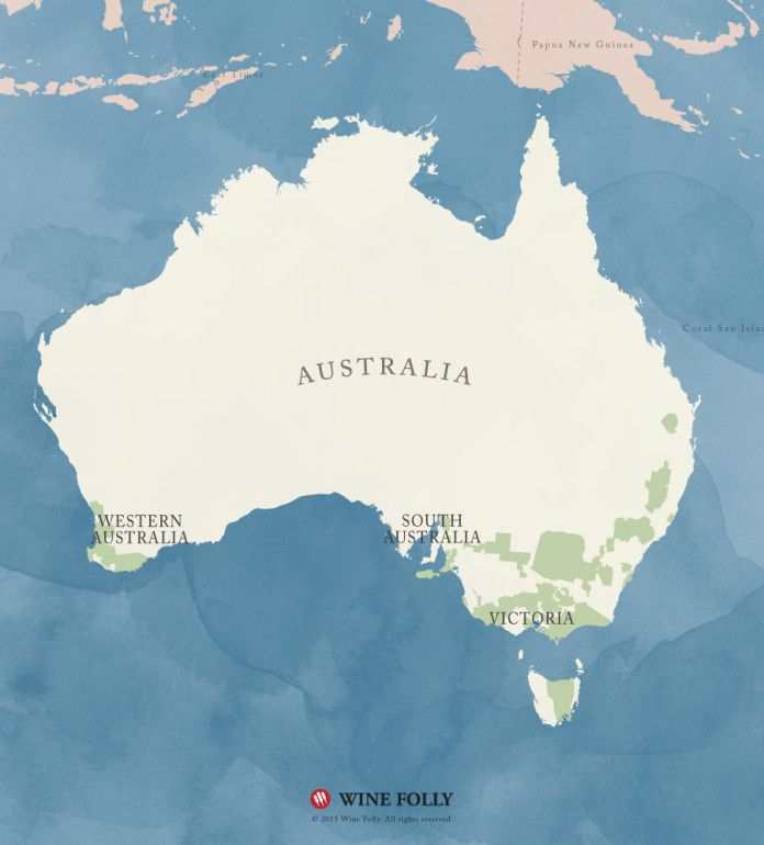 Austrālijas Sauvignon Blanc reģionālā vīna karte, ko sastādījis Wine Folly