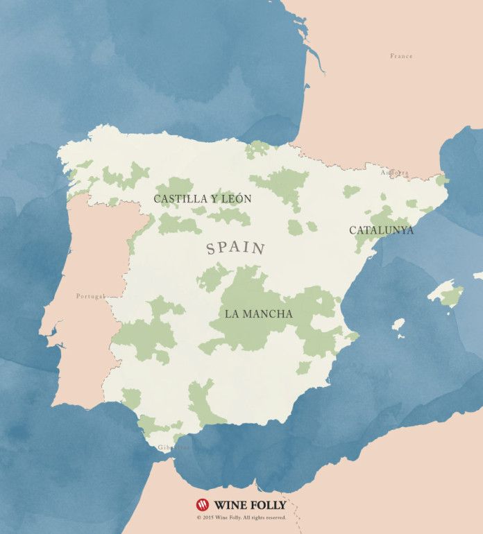 Испания Совиньон блан регионална карта на виното от Wine Folly
