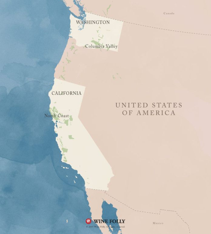 Карта на Съединените щати Калифорния и Вашингтон Совиньон Блан от Wine Folly