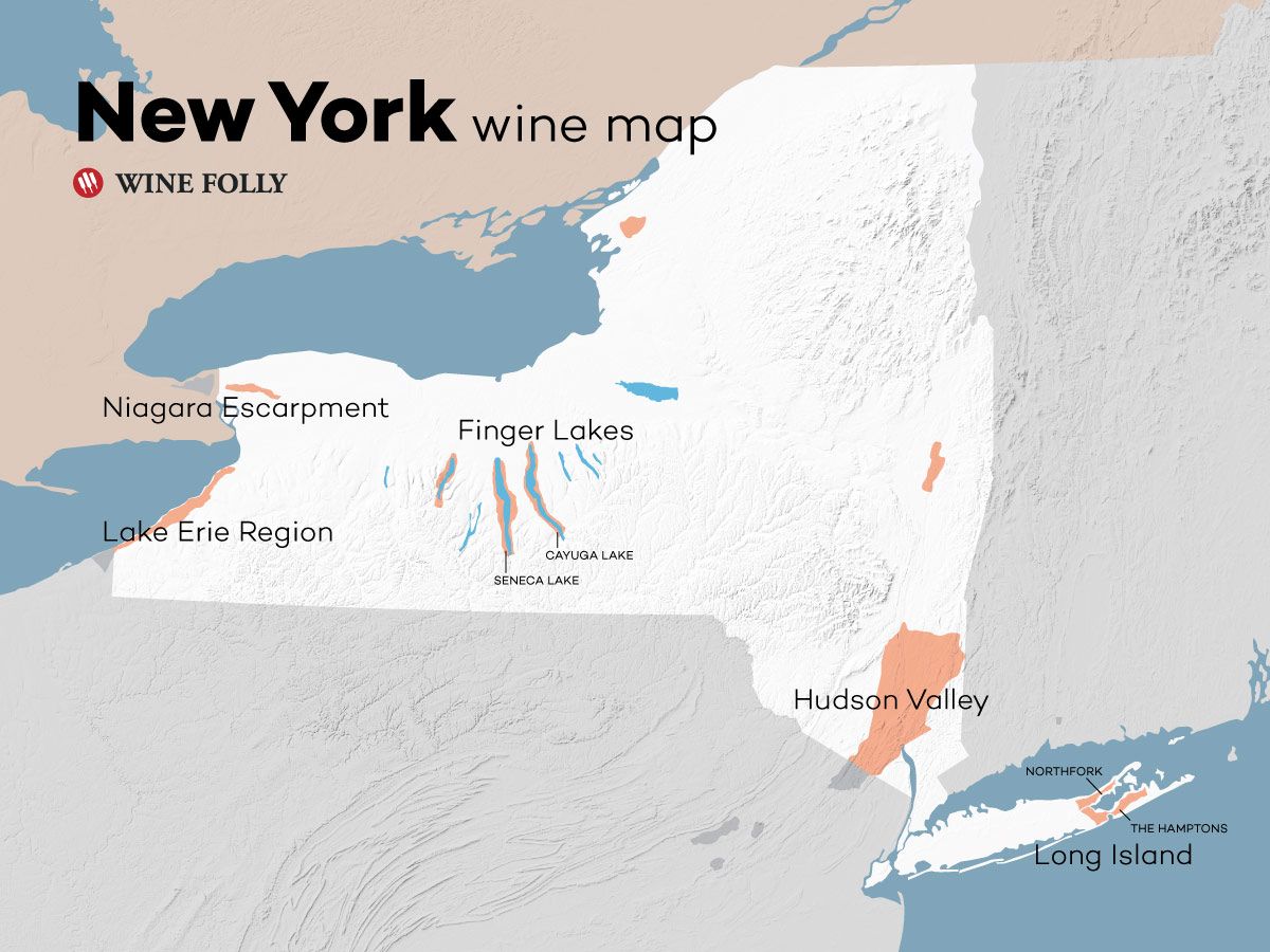 Niujorko vyno regiono žemėlapis pagal „Wine Folly“