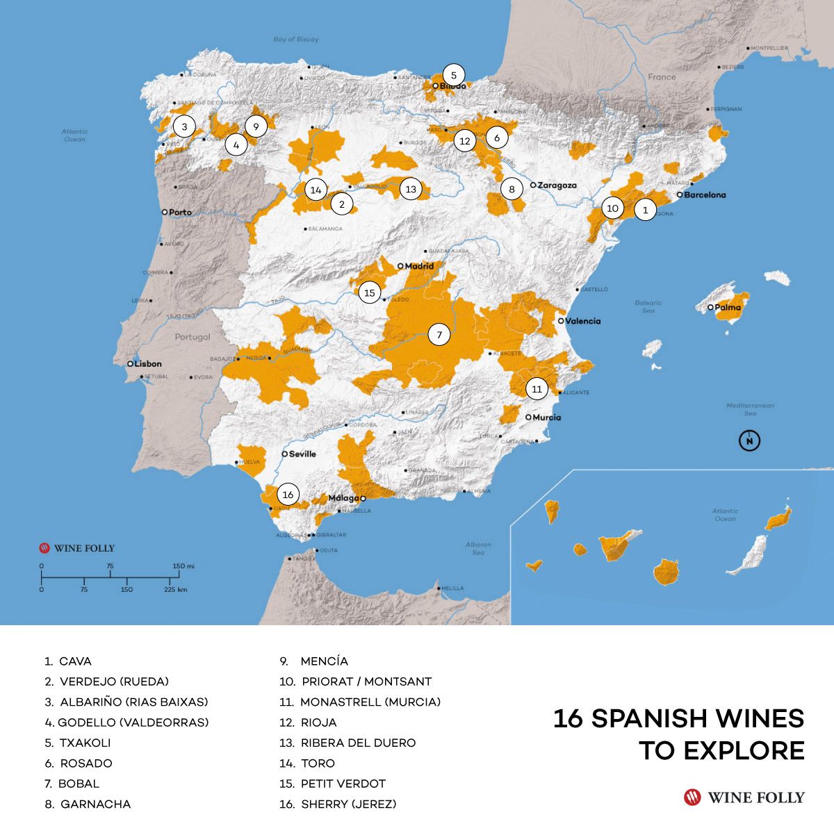 Испанска карта за изследване на виното от Wine Folly