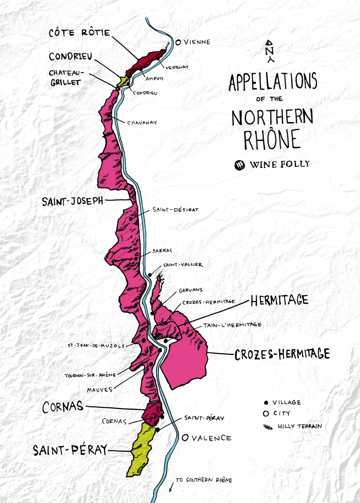 Mga apela at alak ng Mapa ng Rhone sa Rhone sa pamamagitan ng Wine Folly