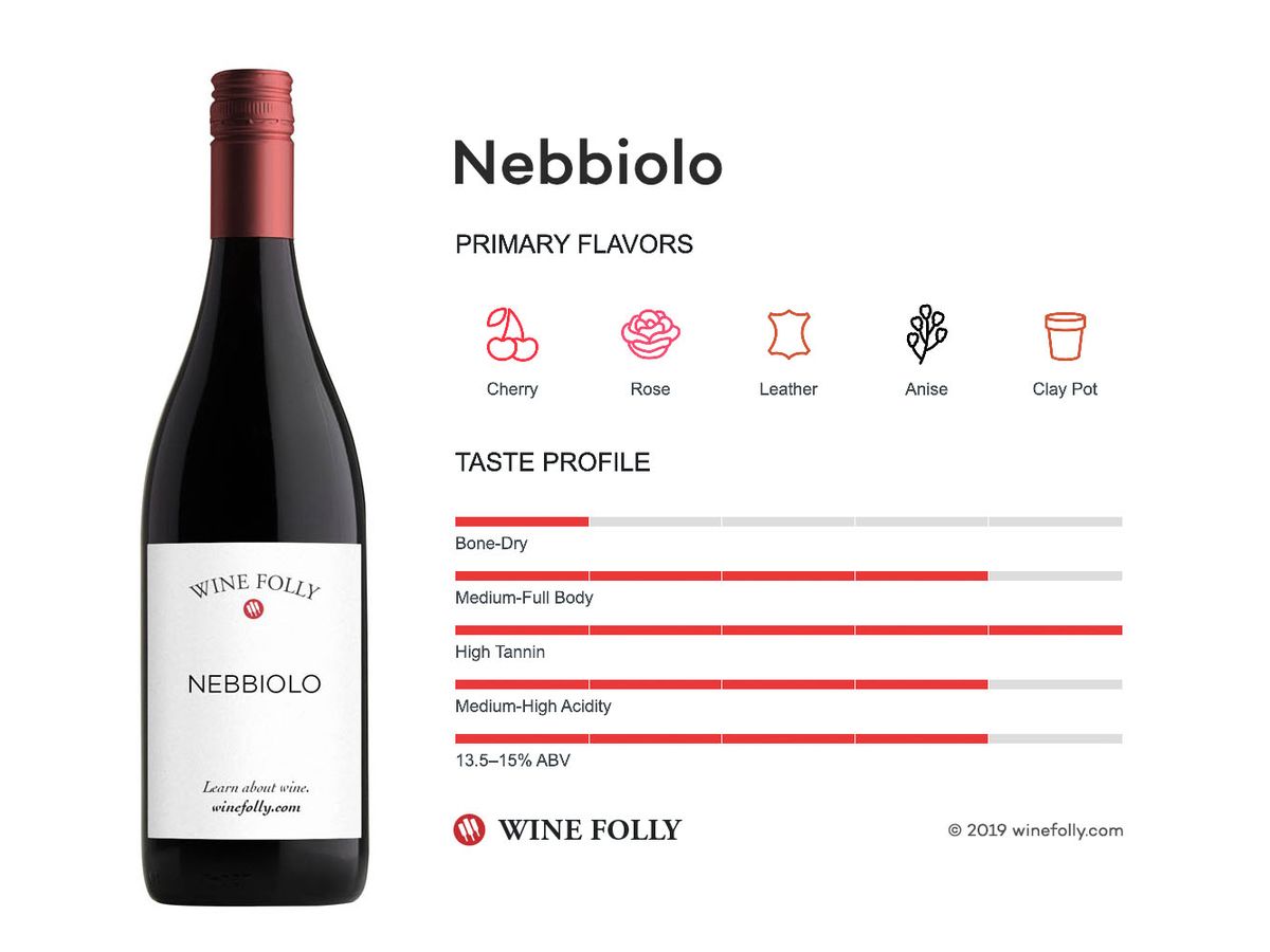Nebbiolo vyno skonio profilis - „Wine Folly“ infografika