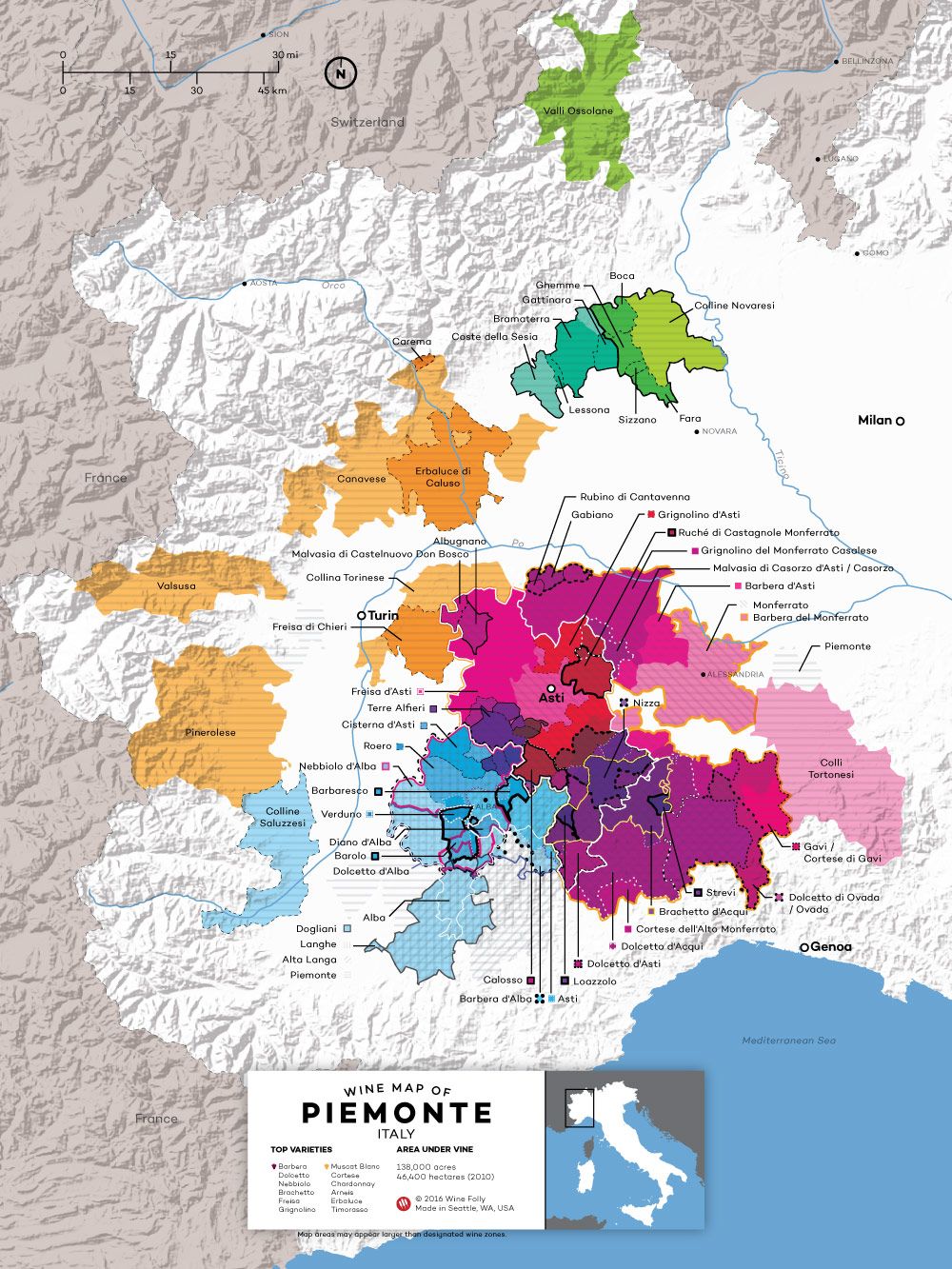 Bản đồ rượu vang Ý của Piedmont theo Wine Folly 2016 Edition