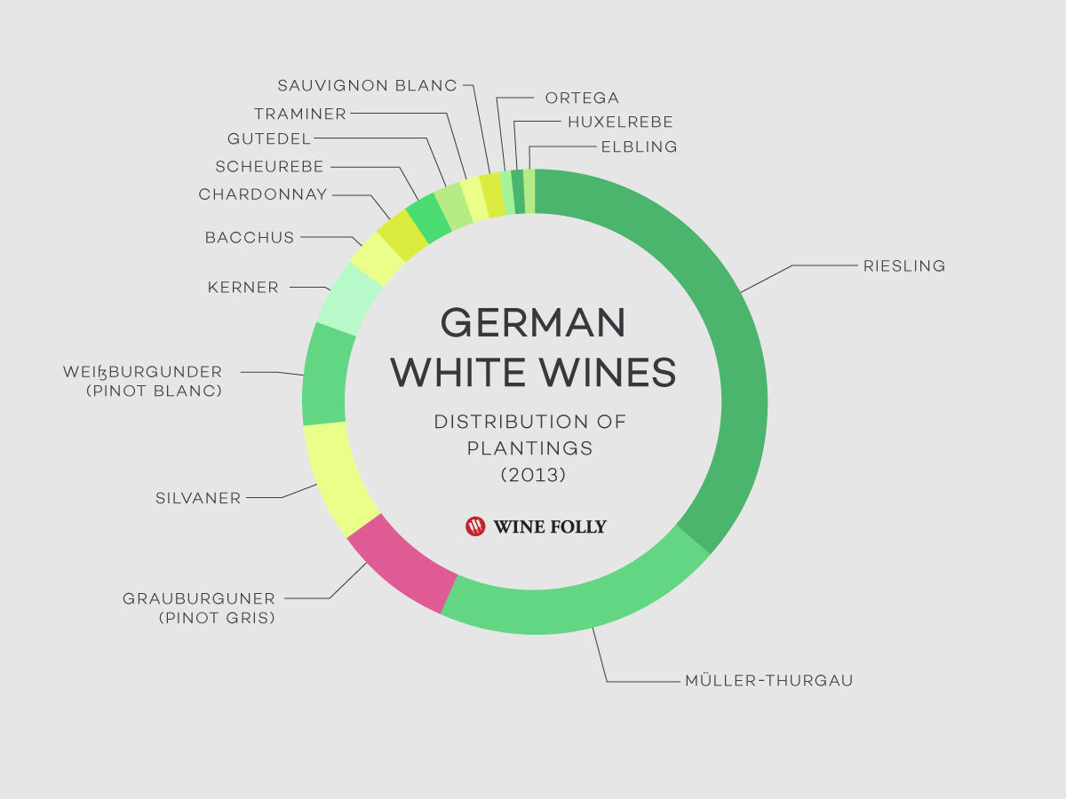 Distribution de raisins de vin blanc en Allemagne (2013) par Wine Folly