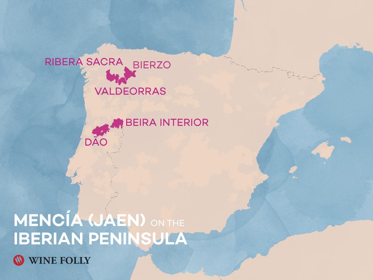 „Mencia“ - Jaeno vyno regionai Ispanijoje ir Portugalijoje pagal „Wine Folly“