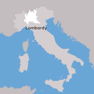 Lombardijos vyno regiono žemėlapis, kurį sukūrė „Wine Folly“