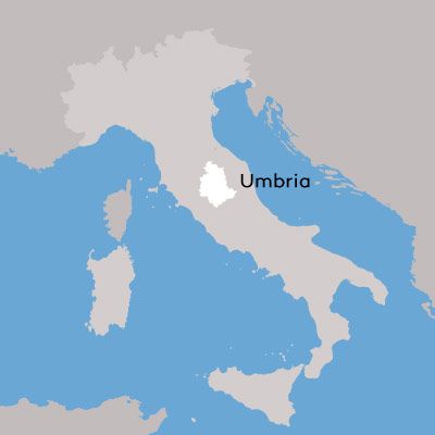 Mapa de la región vinícola de Umbría por Wine Folly