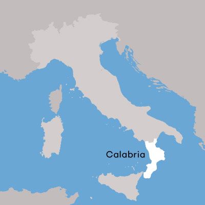 Mapa de la región vinícola de Calabria por Wine Folly