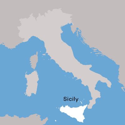מפת אזור היין של סיציליה מאת היין האיוולת