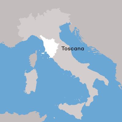 Mapa de la región vinícola de la Toscana por Wine Folly