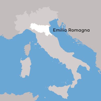 Mapa de la región vinícola de Emilia Romagna por Wine Folly