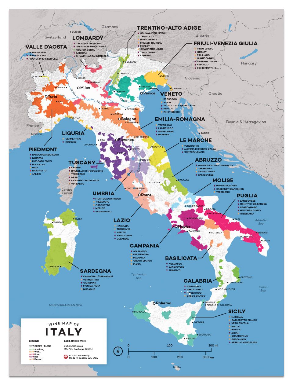 Itališko vyno žemėlapis „Wine Folly“