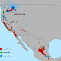 Promjena na područjima pogodnim za uzgoj vinskog grožđa do 2050. godine u zapadnim Sjedinjenim Državama. by conservation.org
