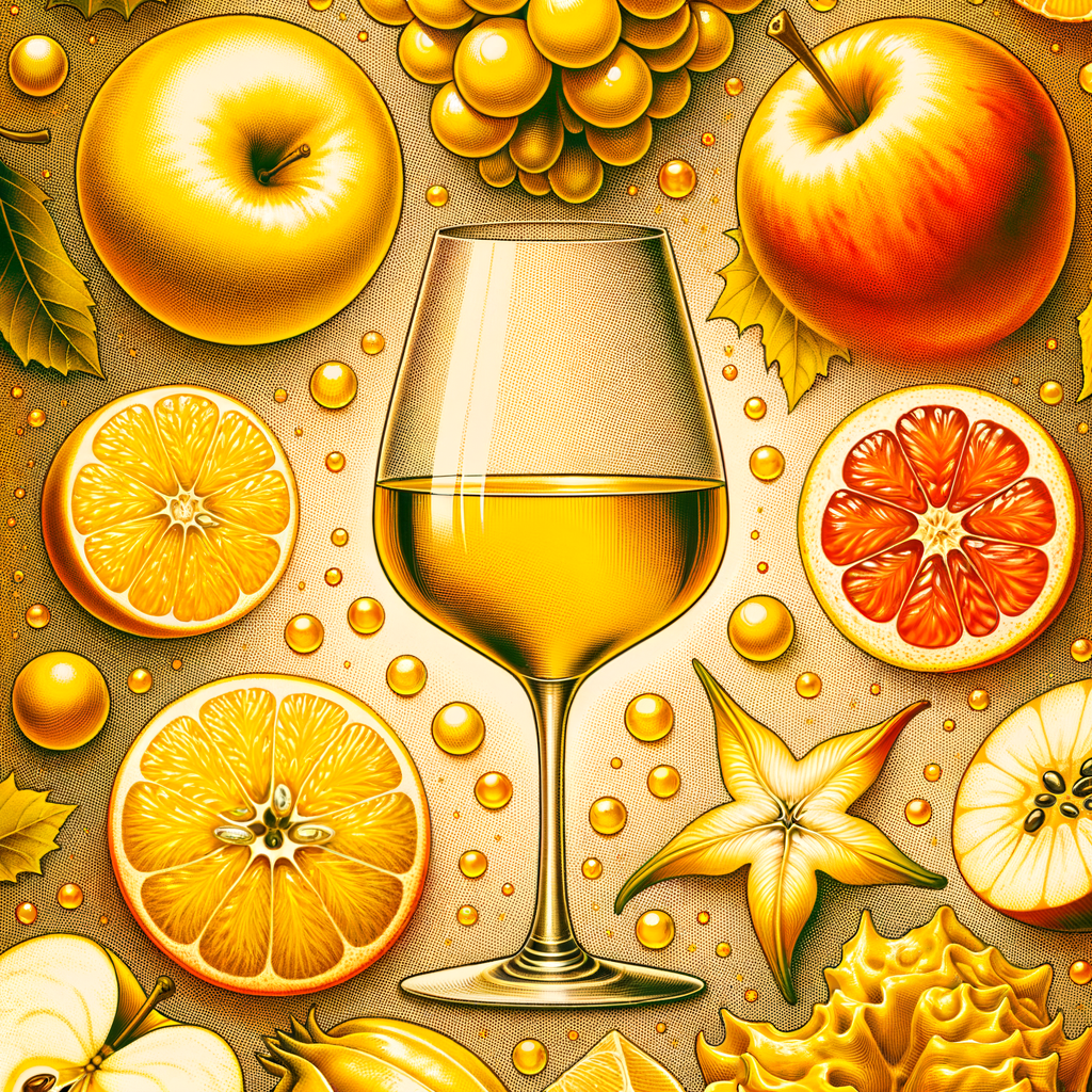 Le goût de Chardonnay comprend des illustrations de pomme jaune, de carambole, d