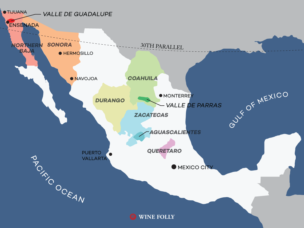 Vinske regije Mehike (zemljevid) avtorja Wine Folly
