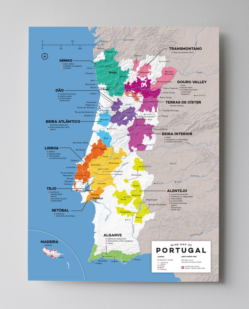 12x16 Portugalijos vyno žemėlapis, kurį sukūrė „Wine Folly“