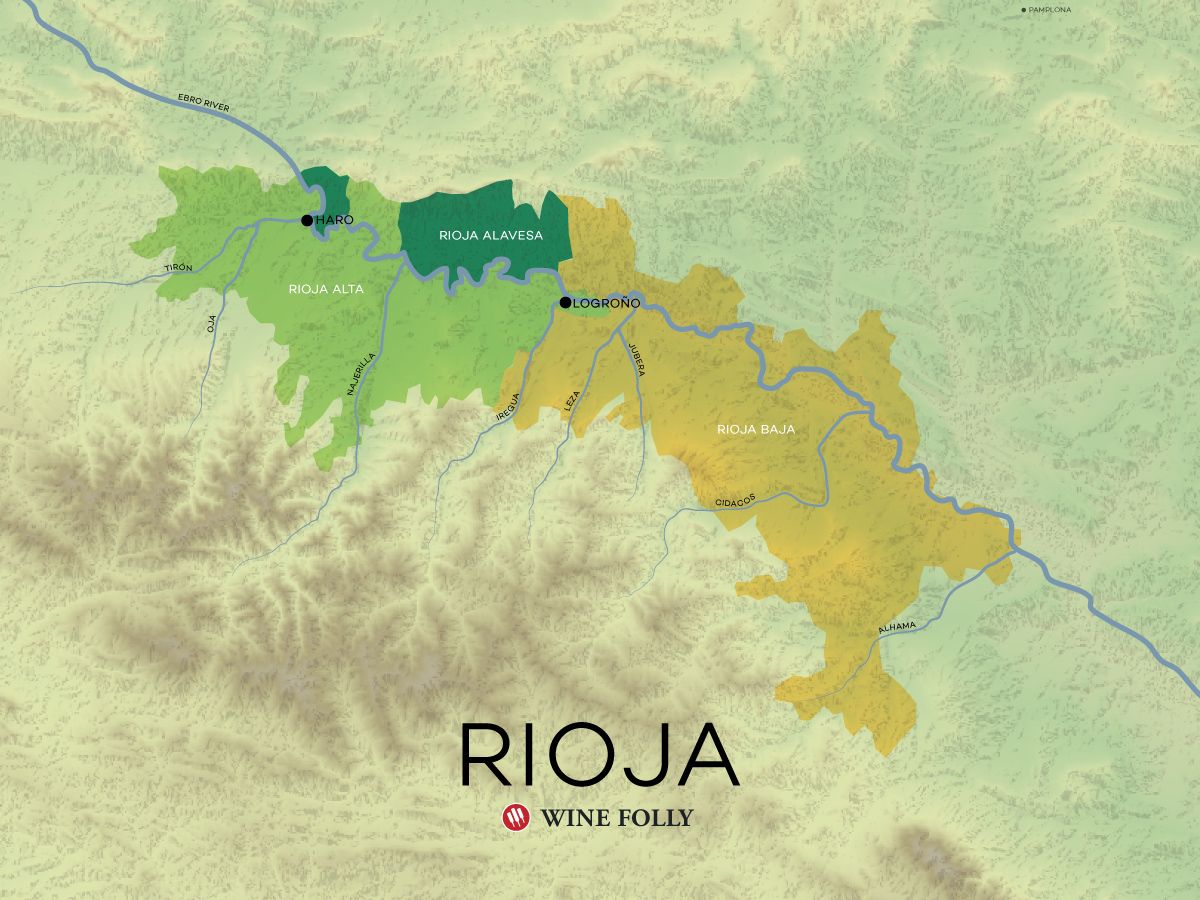 Rioja vīna reģions Spānijā, karte Wine Folly