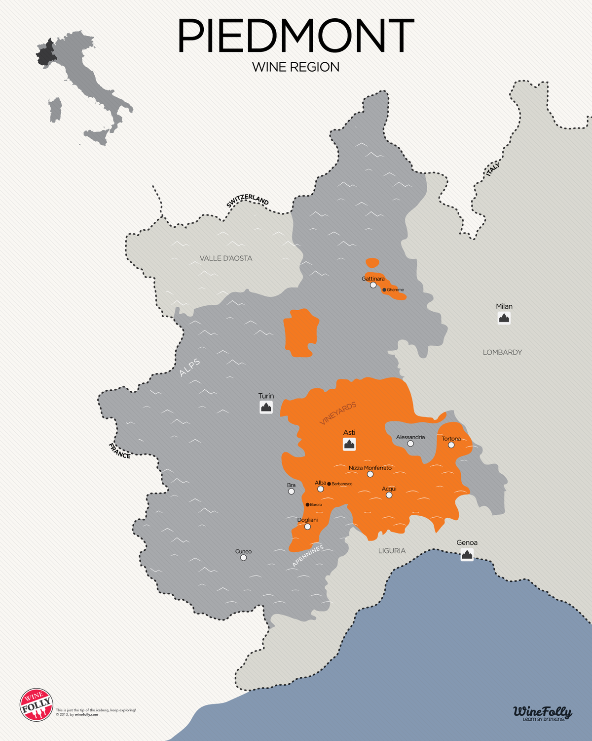 Mapa del vi del Piemont per Wine Folly