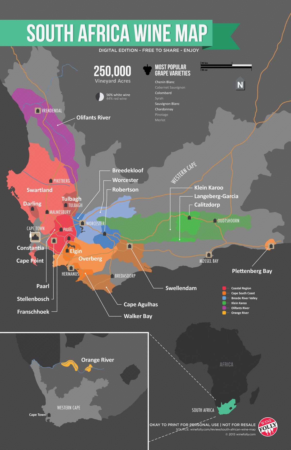 Pietų Afrikos vyno žemėlapis pagal „Wine Folly“