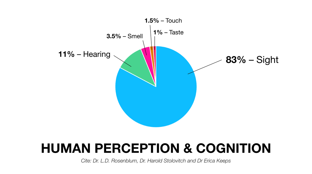후각과 시음보다 시각과 청각의 중요성을 보여주는 차트-인간의 지각과인지