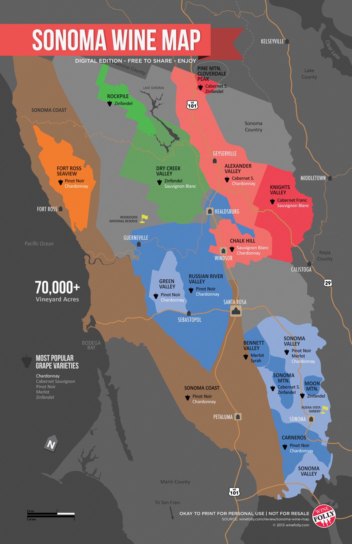 Mapa de vinos de Sonoma por Wine Folly