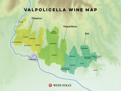 Amarone della Valpolicella vyno regiono žemėlapį sukūrė „Wine Folly“