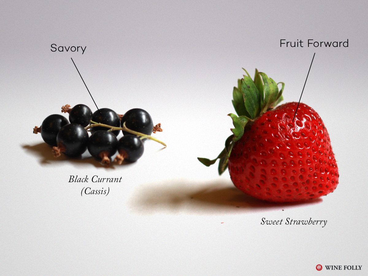 Savory vs Fruit Forward Wine Terms Črni ribez in zrela jagoda