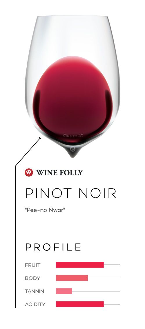 Víno Pinot Noir v pohári s chuťovým profilom a výslovnosťou