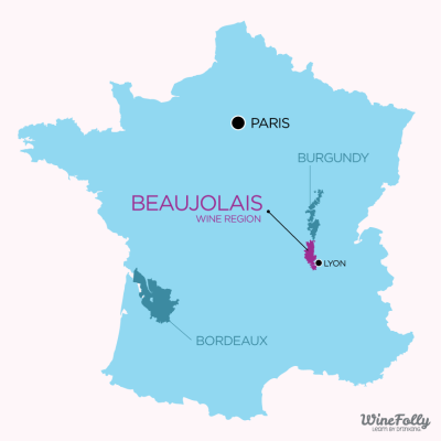 Beaujolais vyno regiono žemėlapio apžvalga pagal „Wine Folly“