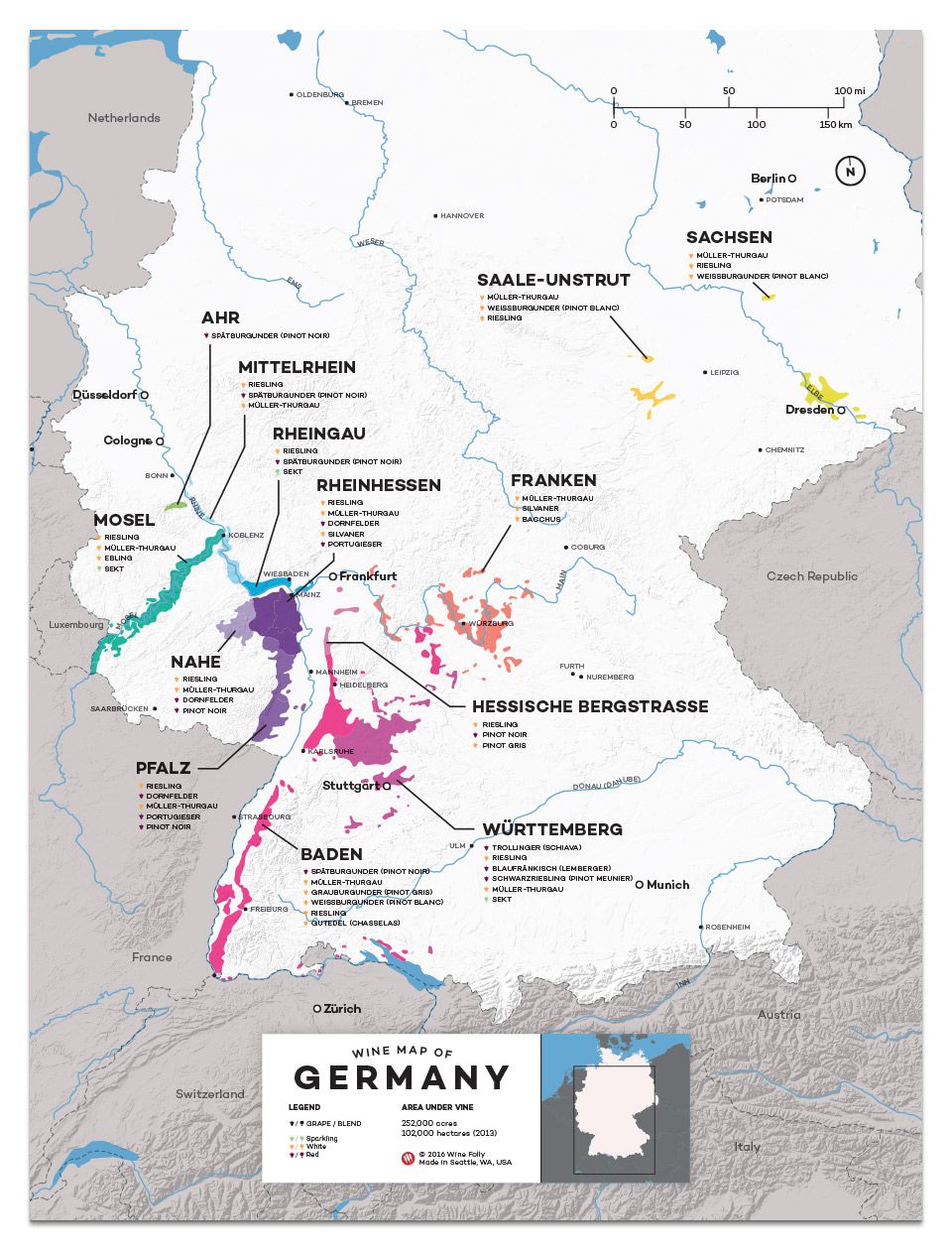 Zemljevid vinskih regij Nemčije Wine Folly