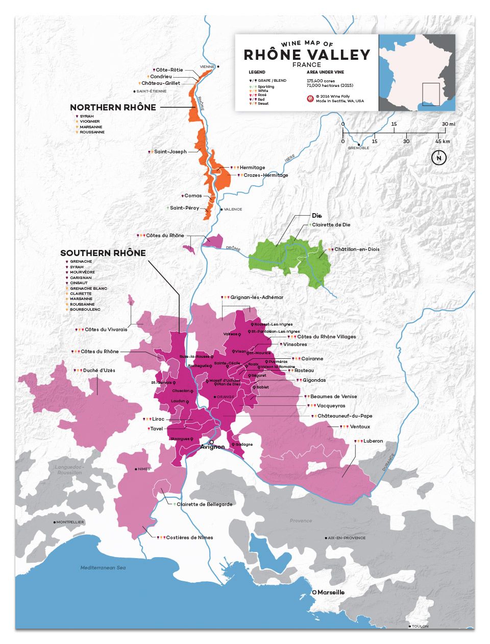 Zemljevid France Cotes du Rhone Wine Folly
