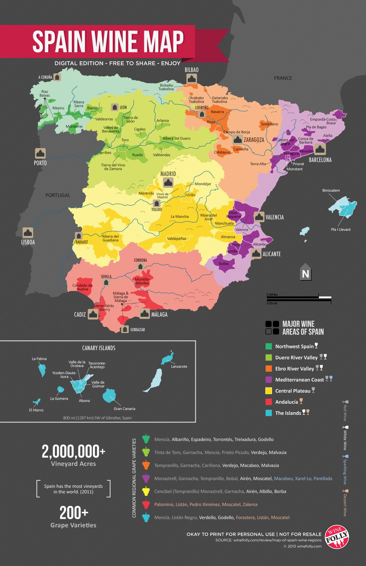 Mapa de regiones vinícolas de España por Wine Folly