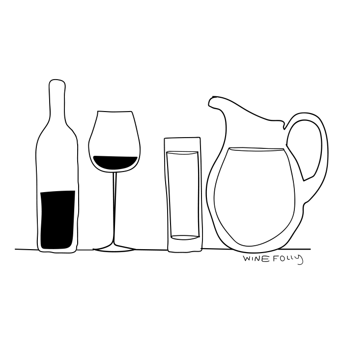 יין-ובקבוק-מים-כוס-איור-שחור-לבן