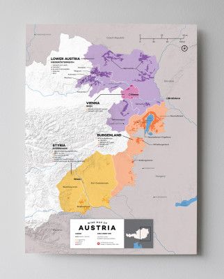 12x16 Austrijos vyno žemėlapis, kurį sukūrė „Wine Folly“