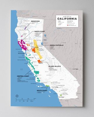 12x16 JAV Kalifornijos vyno žemėlapis, kurį sukūrė „Wine Folly“