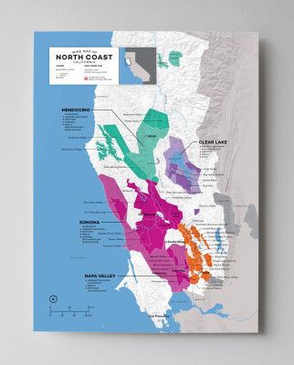 12x16 JAV Kalifornijos šiaurinės pakrantės (Napa, Sonoma ir kt.) Vyno žemėlapis, kurį sukūrė „Wine Folly“