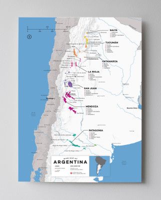 12x16 Argentinos vyno žemėlapis pagal „Wine Folly“