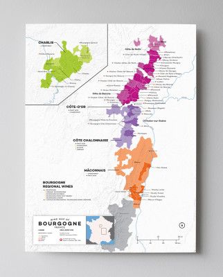 12x16 Prancūzijos Burgundijos (Bourgogne) vyno žemėlapis, kurį sukūrė „Wine Folly“