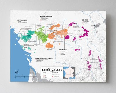 12x16 Prancūzijos Luaros vyno žemėlapis, kurį sukūrė „Wine Folly“