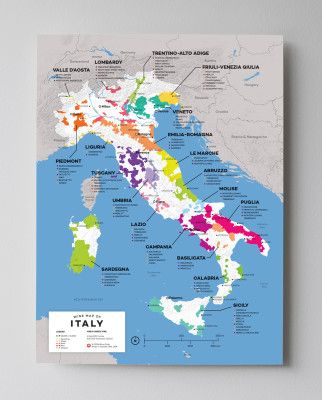12x16 Italijos vyno žemėlapis, kurį sukūrė „Wine Folly“