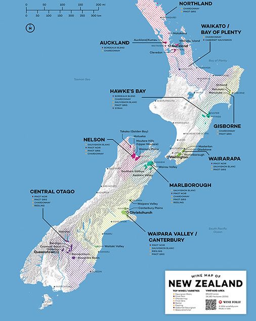 Naujosios Zelandijos vyno žemėlapis